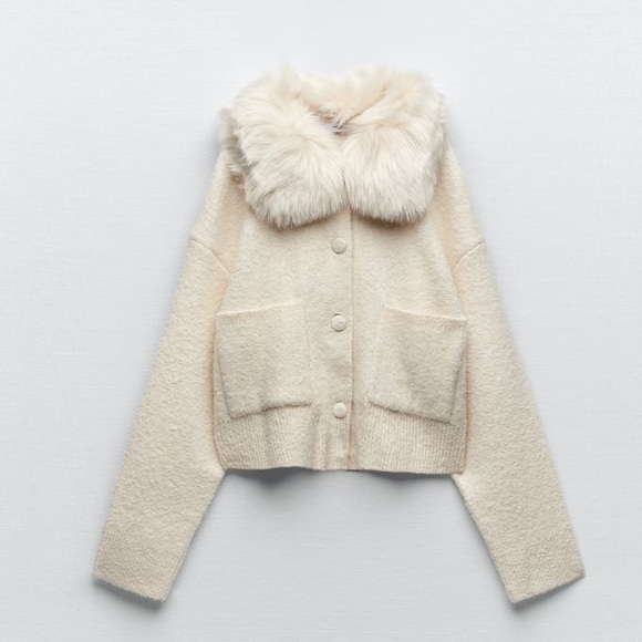 LAST 1!🔥ZARA REMOVABLE FAUX FUR LAPEL KNIT JACKET - Picture 11 of 14